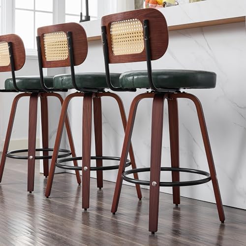 KEEZY Natural Rattan Bar Stools Set of 2, 26 Inch Counter Height Barstools wi...