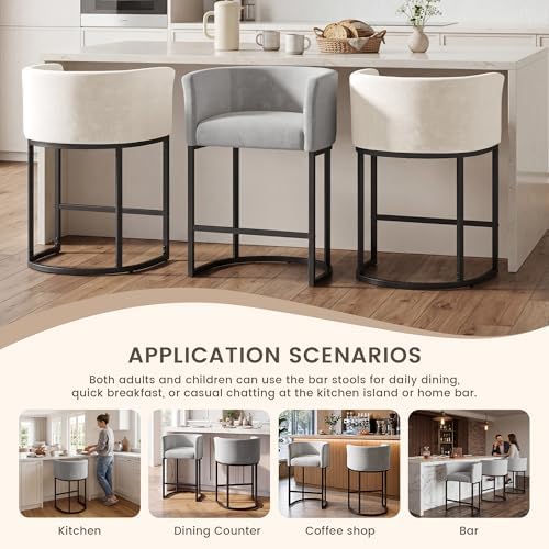 GRUSIGN Chenille Counter Height Bar Stools Set of 2, 26" Kitchen Island ...