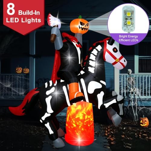 8Ft Halloween Inflatable Headless Horseman Outdoor Blow Up Yard Decorations