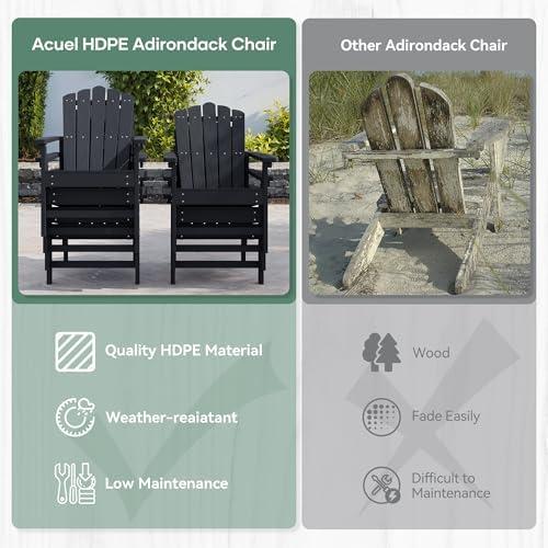 HDPE Stackable Adirondack Chairs Set of 2, Black