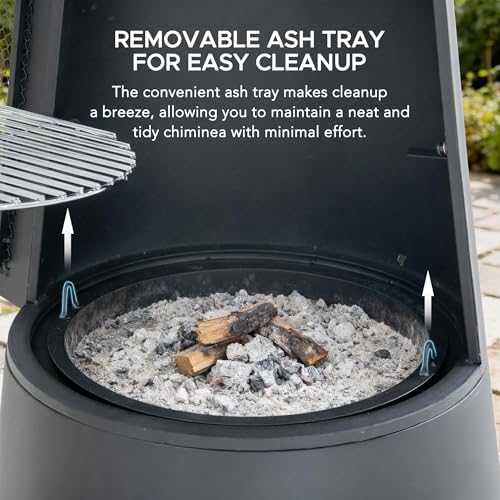 SUNJOY 57 Inch 2-in-1 Chiminea Fire Pit & Grill - Grey Metal Outdoor Chim...