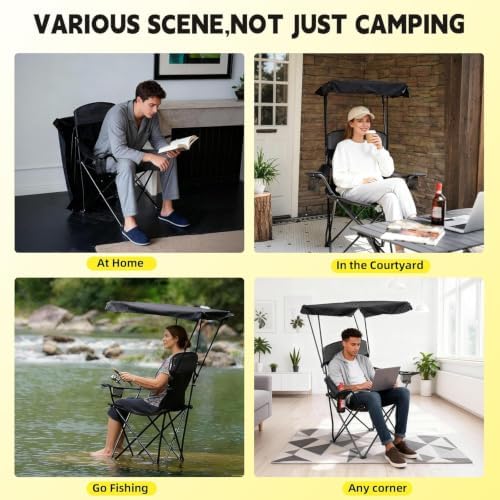 YOUNG WOOD Camping Chair with Canopy, Beach Chair with Shade,Portable,Lightwe...