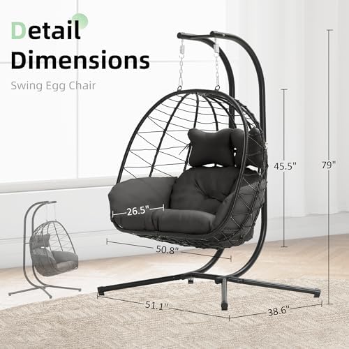 Double Egg Chair with Stand Hammock Swing Chair Foldable Hanging Loveseat, UV...