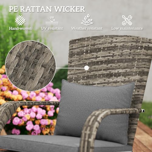 Outsunny Patio Wicker Adirondack Chair with Ottoman High-Back Gray