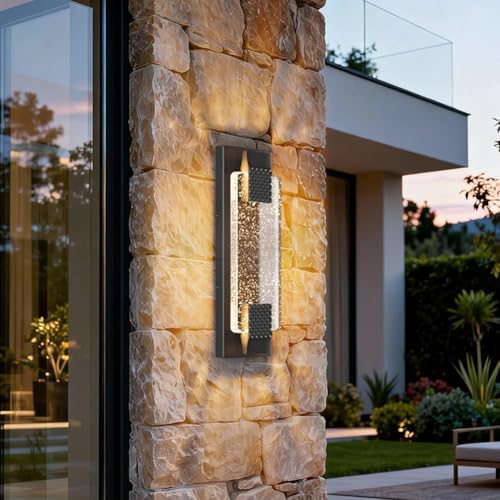 Tipace 15.7in Black Outdoor Wall Sconces Modern LED Crystal Exterior Lights, ...