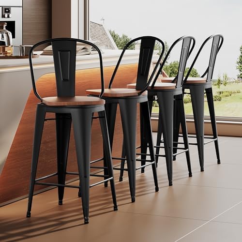 Aklaus Swivel Metal Bar Stools Set of 4 Counter Height Stools Counter Bar Sto...