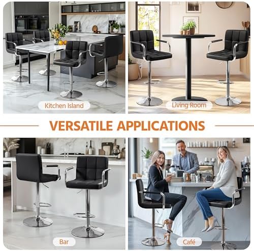 Yaheetech Bar Stools Set of 2, Swivel with Backs, Adjustable Height, Black