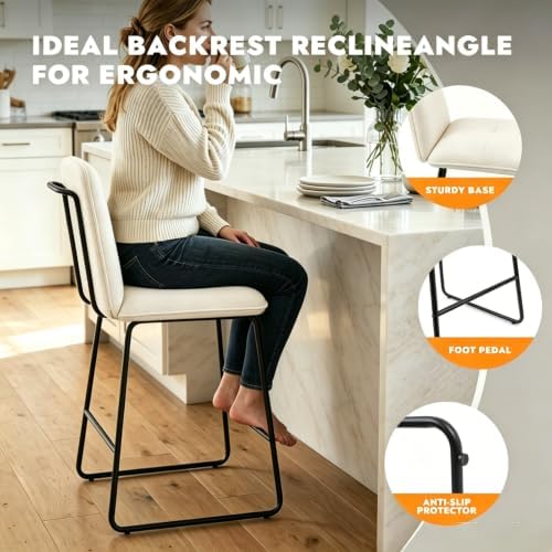 Bar Stools Set of 3, 26" Counter Height Bar Stools with Back, Modern Lin...