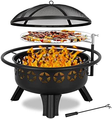 Hykolity 2 in 1 Fire Pit with Grill, Large 31" Wood Burning Fire Pit wit...