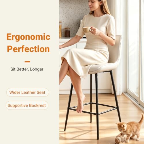 Counter Height Bar Stools Set of 3, FSC Certified Upholstered Faux Leather Ba...