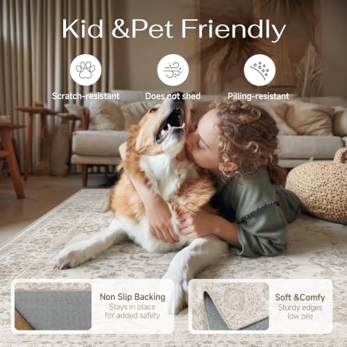 8x10 Taupe Washable Neutral Area Rug Living Room