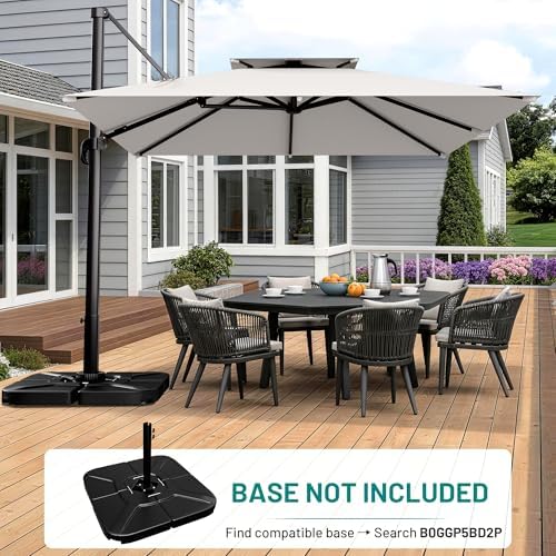 AreShark 11×11 FT Double-Top Cantilever Patio Umbrella, Beige