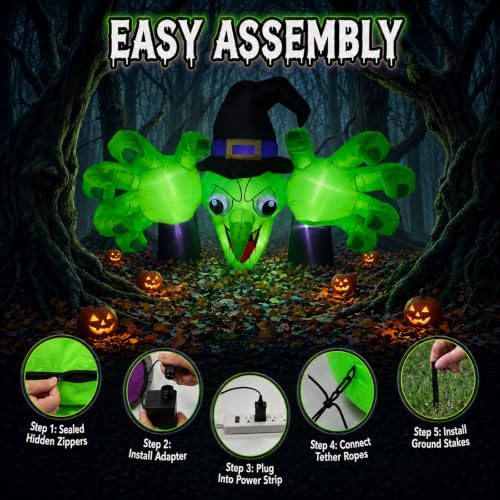 6FT Giant Halloween Inflatables Wicked Witch with Huge Grabbing Hands, LED Ha...