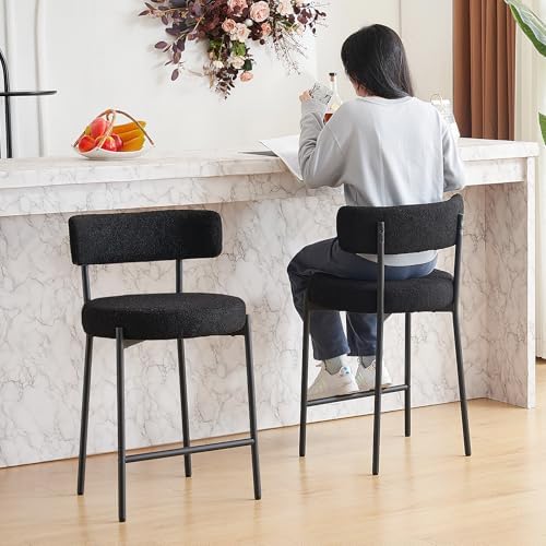 Furnilivng 24'' Bar Stools Set of 3, Modern Boucle Counter Height Bar...
