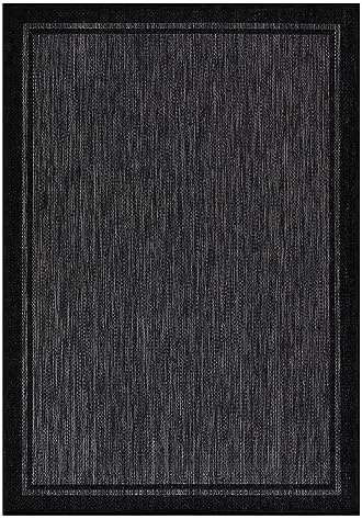 CAMILSON Indoor Outdoor Rug, 8x10 Bordered Dark Gray Black Modern Area Rugs f...