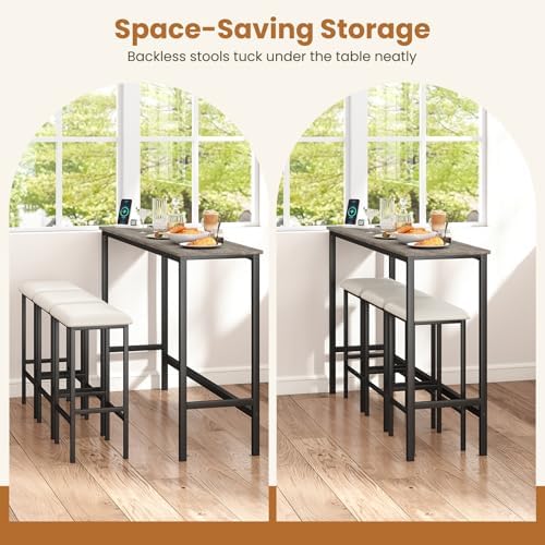 COSTWAY 4 Pieces Counter Height Bar Table Set with Power Outlet