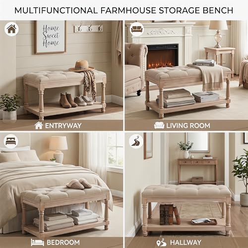 chairus Storage Bench 31.5" W Button Tufted Small Entryway Bench with Wo...