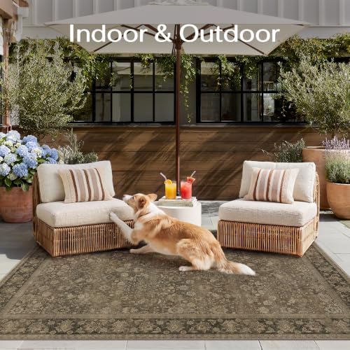HUGEAR 5x7 Brown Linen Look Washable Area Rug for Living Room