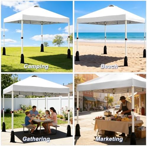 WEIZE 10x10 Pop Up Canopy Tent, 1-Button Push Setup Canopy Tent, Adjustable H...