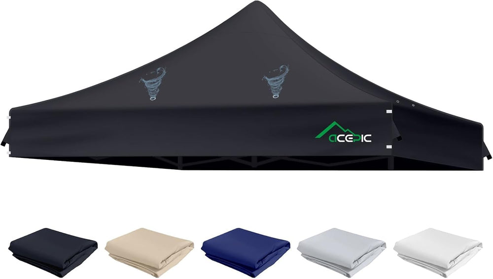 ACEPIC Heavy Duty 10x10 Peak Pole Canopy Replacement Top (Black, Top Only)