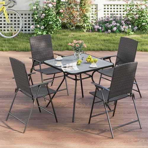 Tangkula Outdoor Folding Chairs Set of 2, Patio PE Wicker Dining Chairs with ...