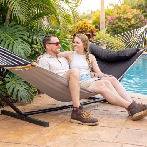 SUNCREAT Double Portable Hammock with Stand, 2 Person Hammock with Curved Spr...