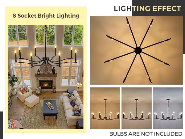 Black Chandelier, Modern Dining Room Light Fixture 8 Light Candle Chandelier ...