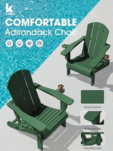 KINGYES Folding Adirondack Chair Set of 2 with 2 Cup Holders, Green