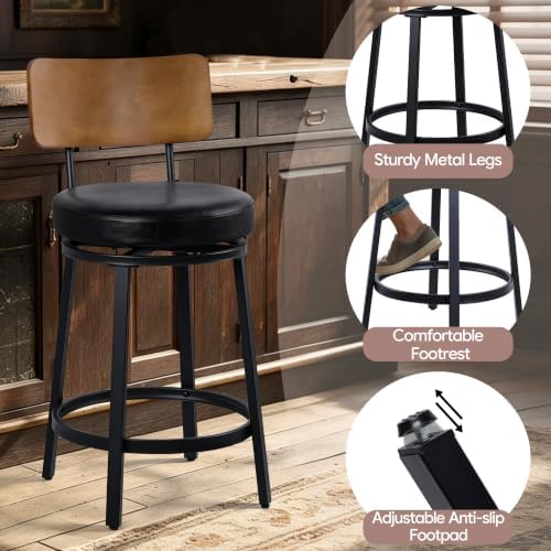 Counter Height Bar Stools Set of 2, 26" Swivel Barstools with Solid Wood...