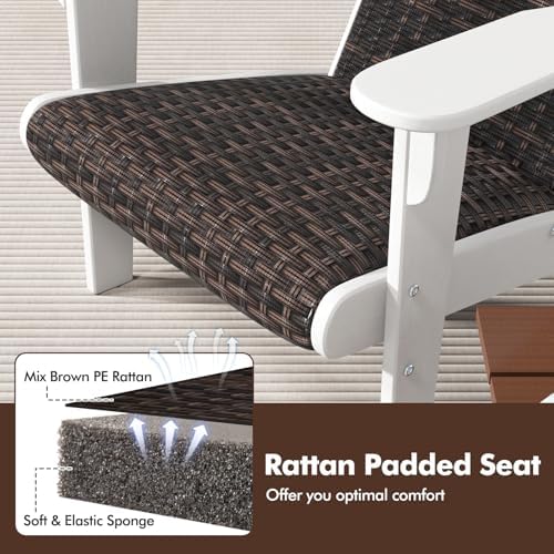 Tangkula Patio Wicker Adirondack Chair, HDPE Lounge Chair w/Rattan Padded Sea...