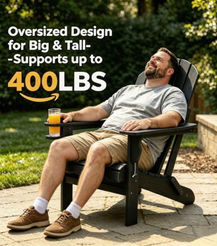 Folding Adirondack Chair, 25 Year Fade Proof Outdoor Patio Chairs