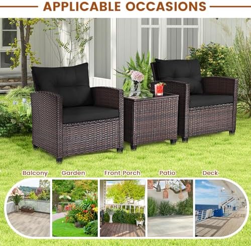 ORALNER 3 Pieces Patio Furniture Set, Outdoor Wicker Bistro Set (Black)