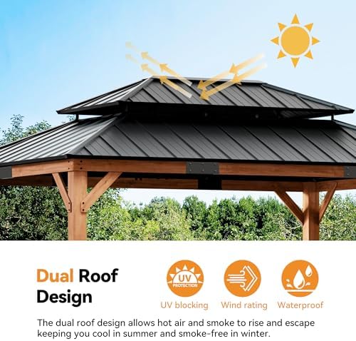 Modern Shade Wood Gazebo 12x16 with Double Galvanized Steel Roof