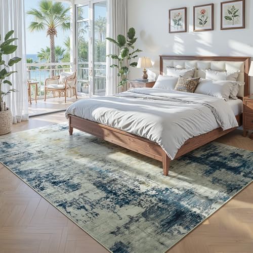 Beraliy Washable 6x9 Abstract Area Rugs for Living Room Bedroom, Blue
