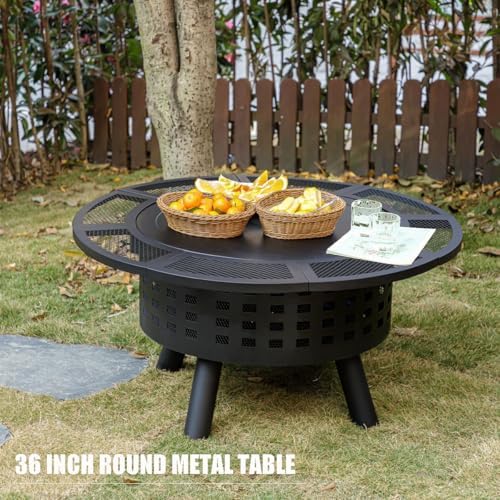 Verdeluxe 36 inch Outdoor Fire Pit with Cooking Grate 3-in-1 Fire Pit Table