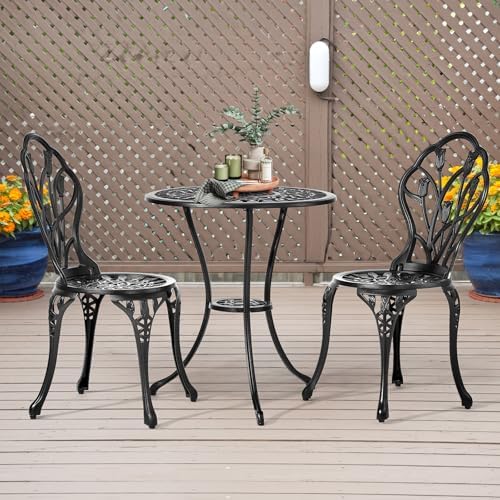 VINGLI 3 PCS Outdoor Bistro Set, Outdoor Patio Set, All-Weather Cast Aluminum...