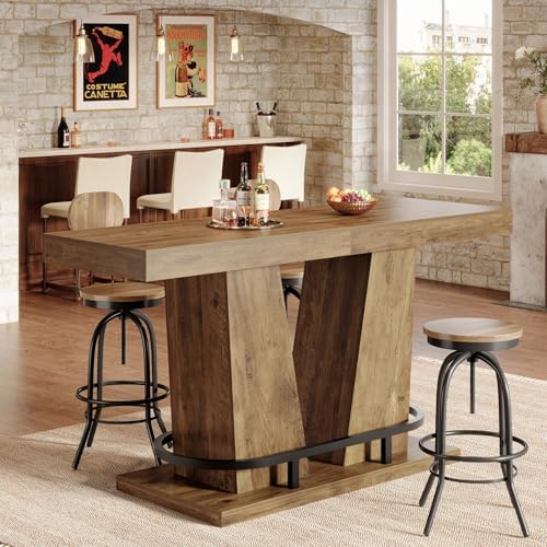 Tribesigns 62.99" Industrial Bar Table for 4-6, Rectangle Counter Height...