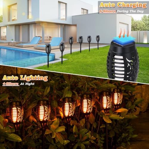 10Pack Flame Torch Solar Halloween Lights Outdoor for Halloween Decorations