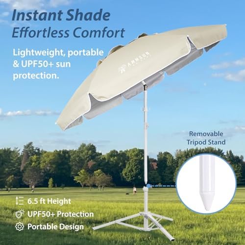 AMMSUN Shade Umbrella, Premium Portable Umbrella with Stand, 6.5ft Lightweigh...