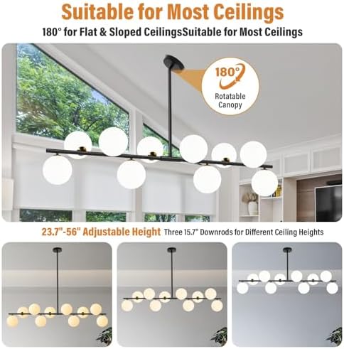 PAZALA 10-Light Black and Gold Sputnik Chandeliers, Height Adjustable Modern ...