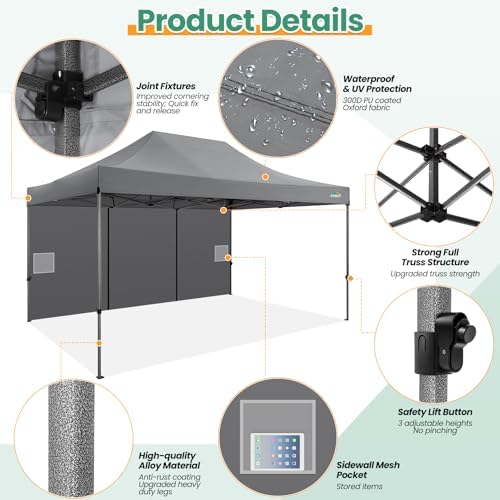 COBIZI 10x15 Heavy Duty Pop Up Canopy Tent with Sidewalls, Easy Up Canopy