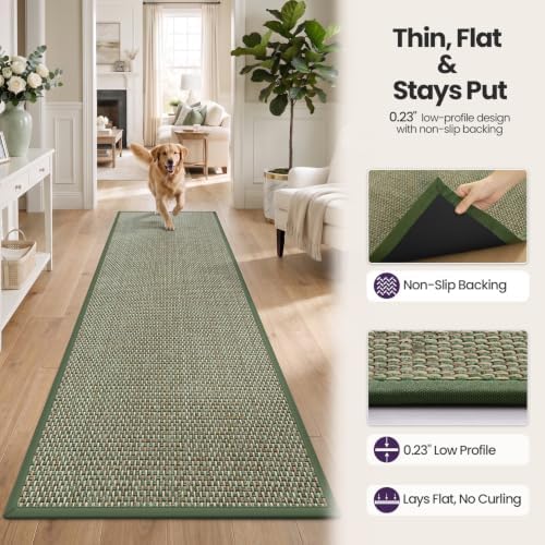 DEXI Ultra Thin Hallway Runner Rug 28x144, Non Slip Entryway Rugs,Green