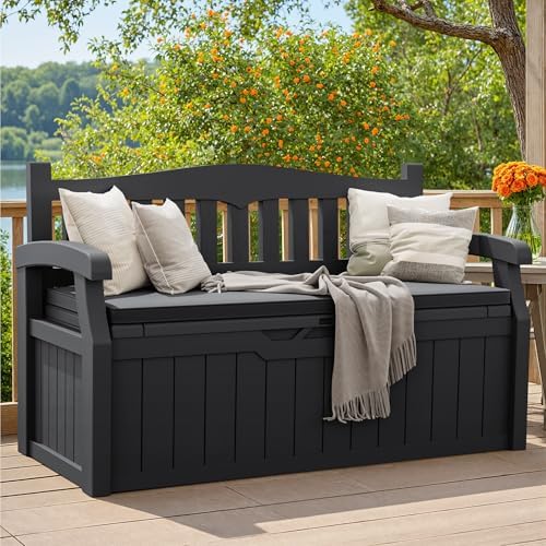 Greesum 80 Gallon Outdoor Storage Bench Deck Box,Black