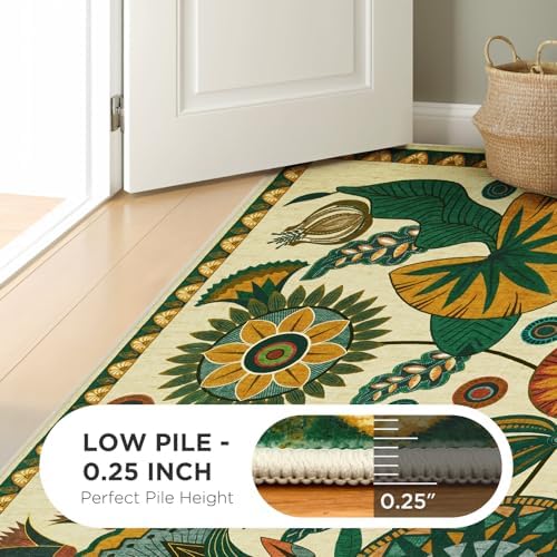 Joydeco Boho Washable Egypt Floral Beige 5x7 Area Rugs for Living Room