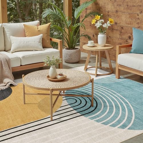 DCX 5x7 Area Rug Living Room: Modern Washable Indoor Carpet Blue & Yellow