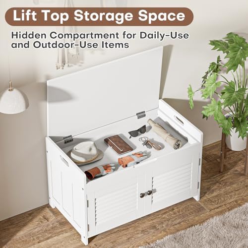 WARMHONIU Shoe Storage Bench with Lift Top Storage & Cushioned Seats