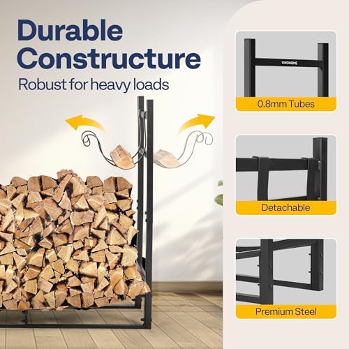 VIVOHOME 3ft Heavy Duty Indoor Outdoor Firewood Storage Log Rack with Kindlin...