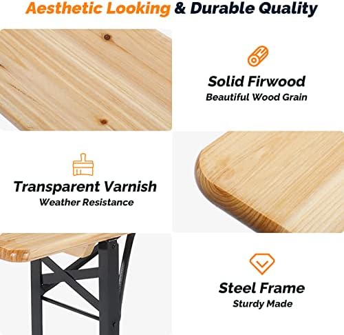 VINGLI 70 Inch Folding Picnic Tables with Benches Set, Weather-Resistant Wood...