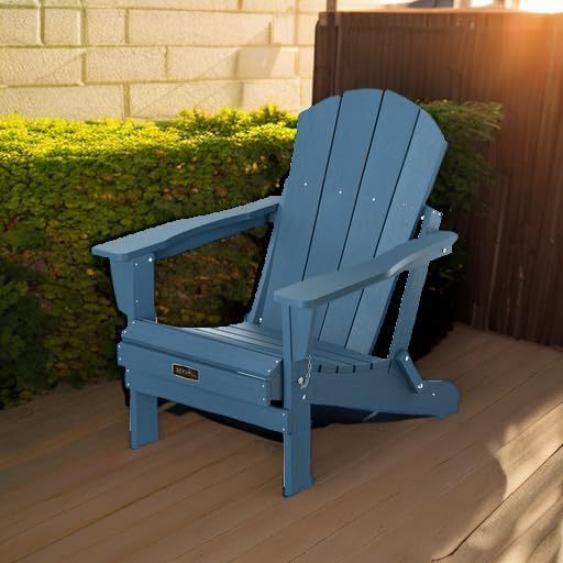 SERWALL Folding Adirondack Chairs with Cup Holder, Outdoor Fire Pit - Blue