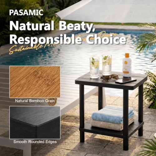 PASAMIC Outdoor Side Table, 2-Tier Square Patio Table for Indoor or Outside, ...